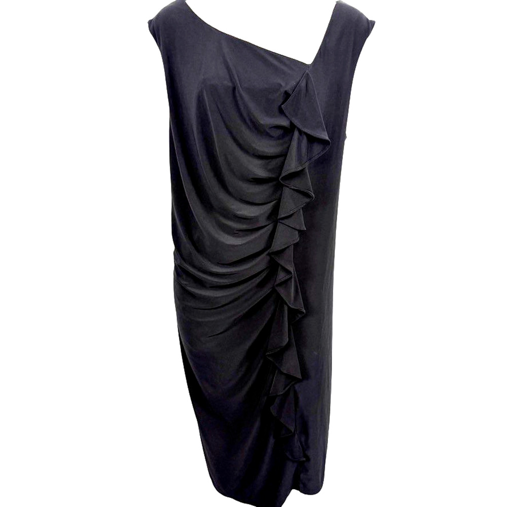 Scarlett Nite Woman Jersey Knit Ruffle Stretch Little Black Dress Ruched 20 WP